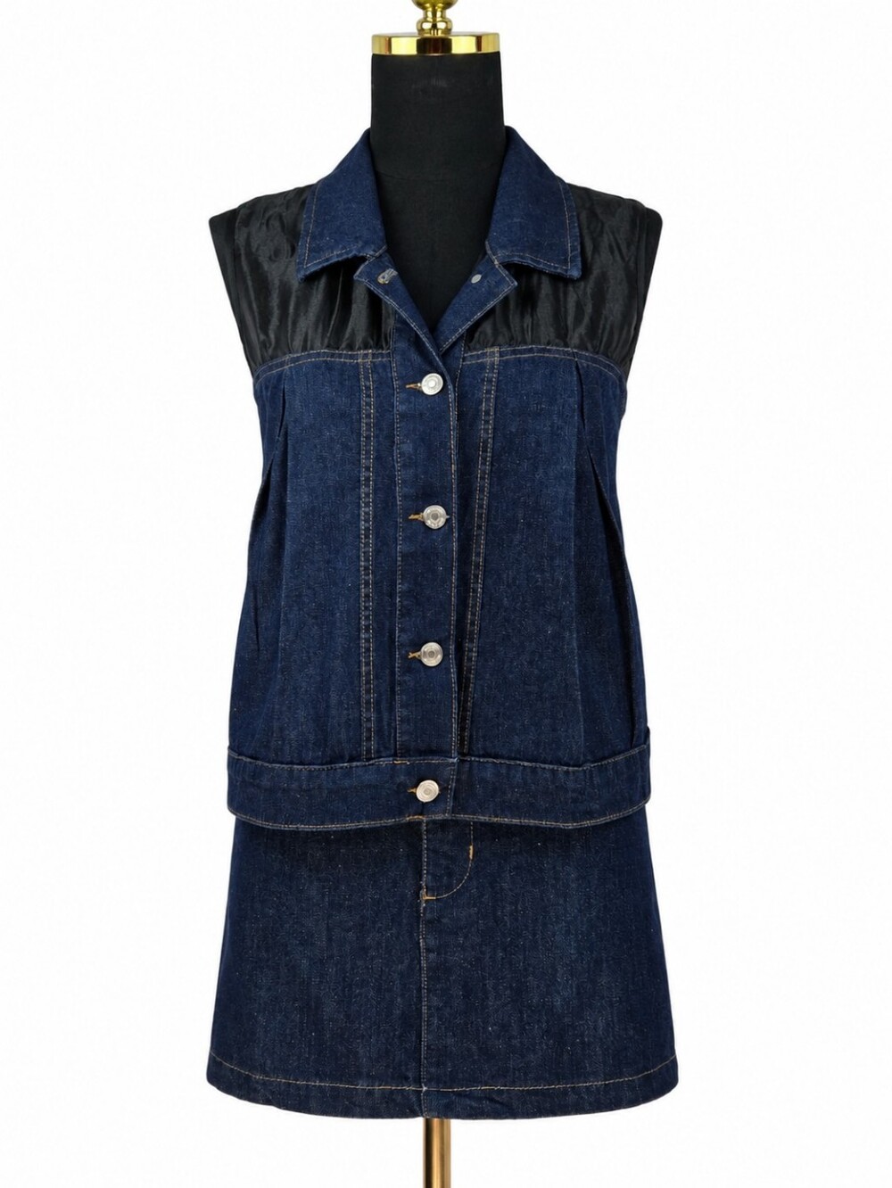TOPSHOP x ASOS Dark Wash Sheer Organza Pleated Denim Vest & Mini Skirt Set L - Picture 3 of 16